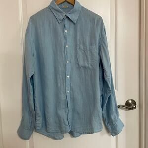 By The Sea Bali Luxury Linen Resort Wear Mens Large Blue Long Sleeve